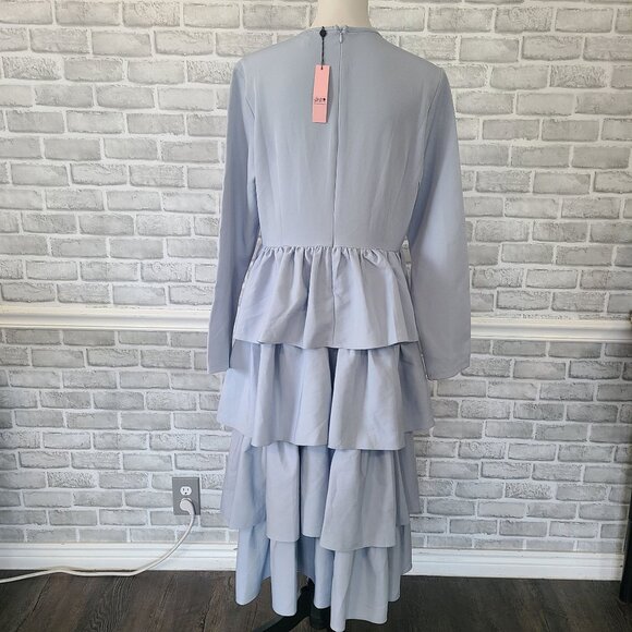 Boutique Sky Blue Ruffle Tiered Maxi Dress Long Sleeve Modest NEW XL Feminine - Picture 3 of 8